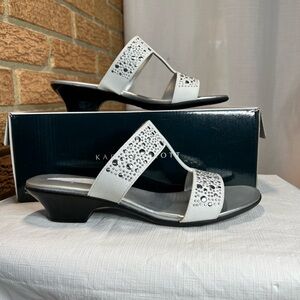 Karen Scott Eddina Embellished White and silver Kitten Heel Sandals - 7 New